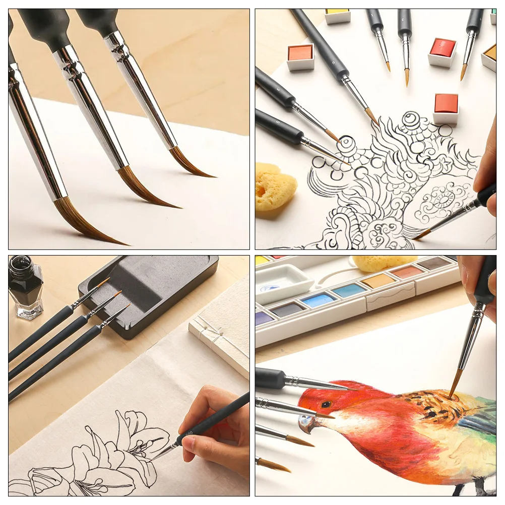

10Pcs Wolf Hair Line Drawing Brush Pen Set Premium Wooden Handle Fine Detail Paint Brushes Portable for Watercolor Oil Acrylic