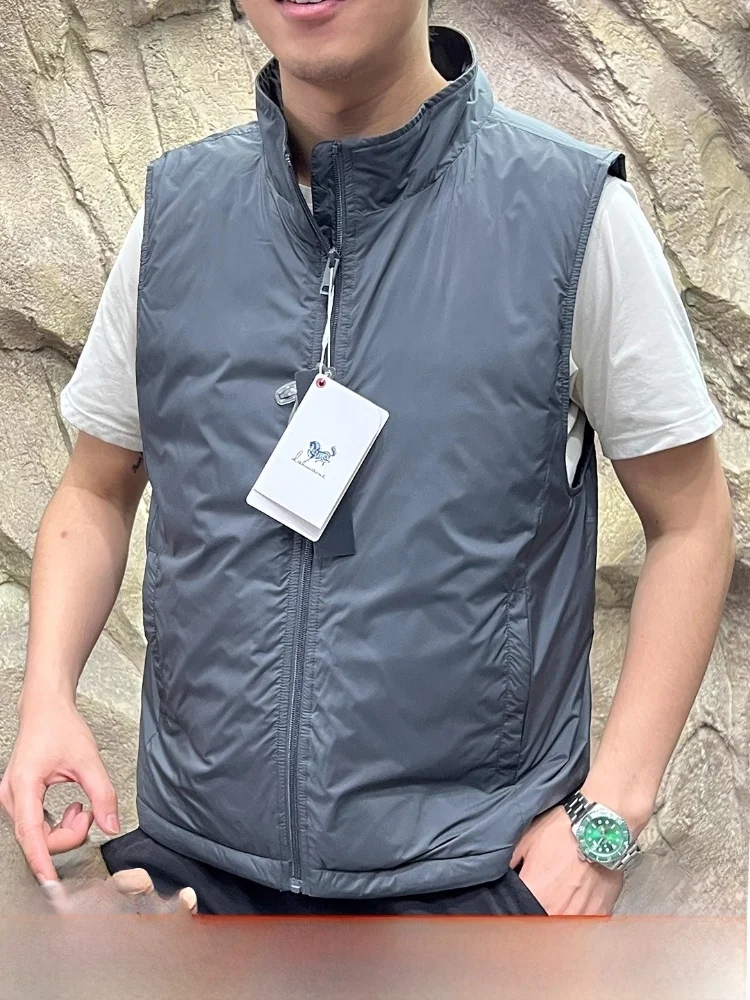 

Heavyweight Men's Pure Color Stand Collar down Vest Jaet Autumn Winter Warmth Du Feather Filling Busin Casual Sle