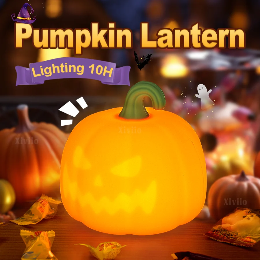 

Милый силиконовый ночник с тыквой на Хэллоуин, силиконовая лампа для детской спальни, перезаряжаемая прикроватная сенсорная лампа для декора Хэллоуина