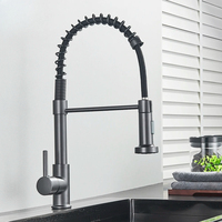 Silver Gray Kitchen Sink Faucet One Handle Spring Hot and Cold Water Tap Deck Mounted Bathroom Matte Black Kitchen Crane
