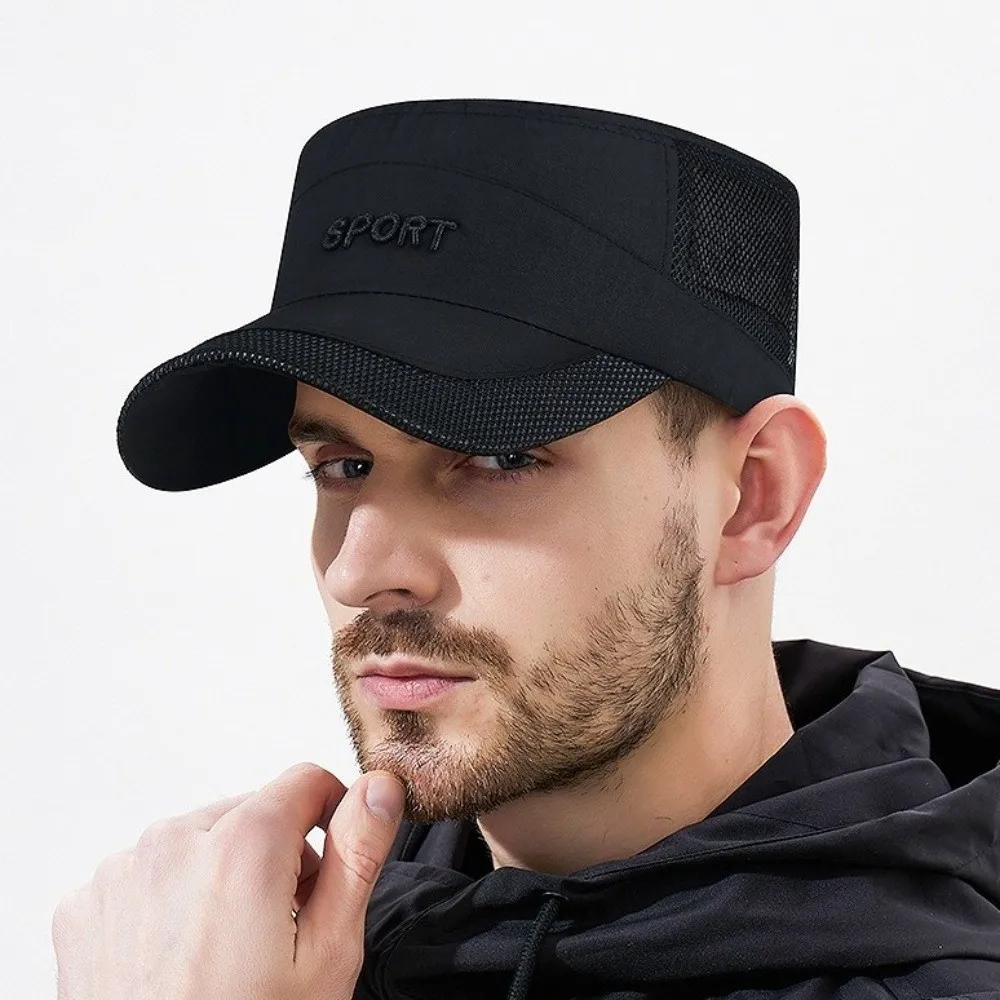 Cool Adjustable Flat Top Cap Breathable Casual Wear Mesh Sun Hat Sun Protection Polyester Quick Drying Cap Summer Outdoor view 2