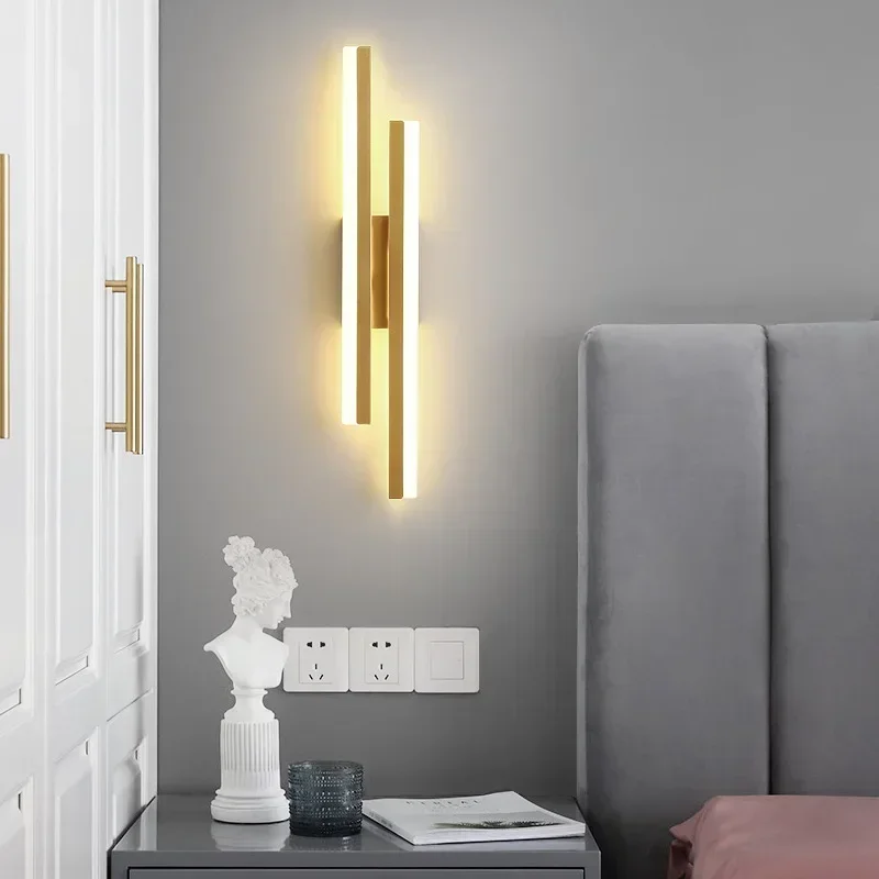 Minimalist LED Wall Lights Sconces Copper Line Pipe Acrylic Lampshade Indoor Bedroom Living Room Corridor Lighting Fixture