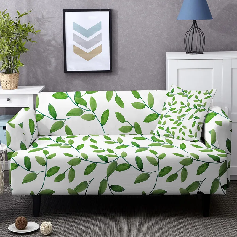 Spring Green Leaves Sofa Cover Stretch Slipcover For Living Room Dust Proof Elastic Corner Couch Covers 1/2/3/4 Seater