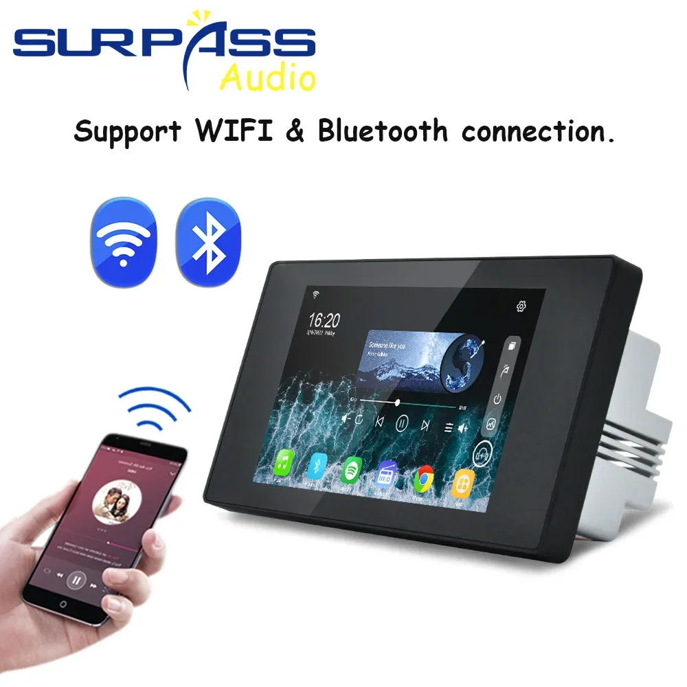 5.5 '' HD Touch Screen 2 zones volume control Smart Home Control Panel Android 8.1 System WiFi BT Wall Amplifier with RS485 USB
