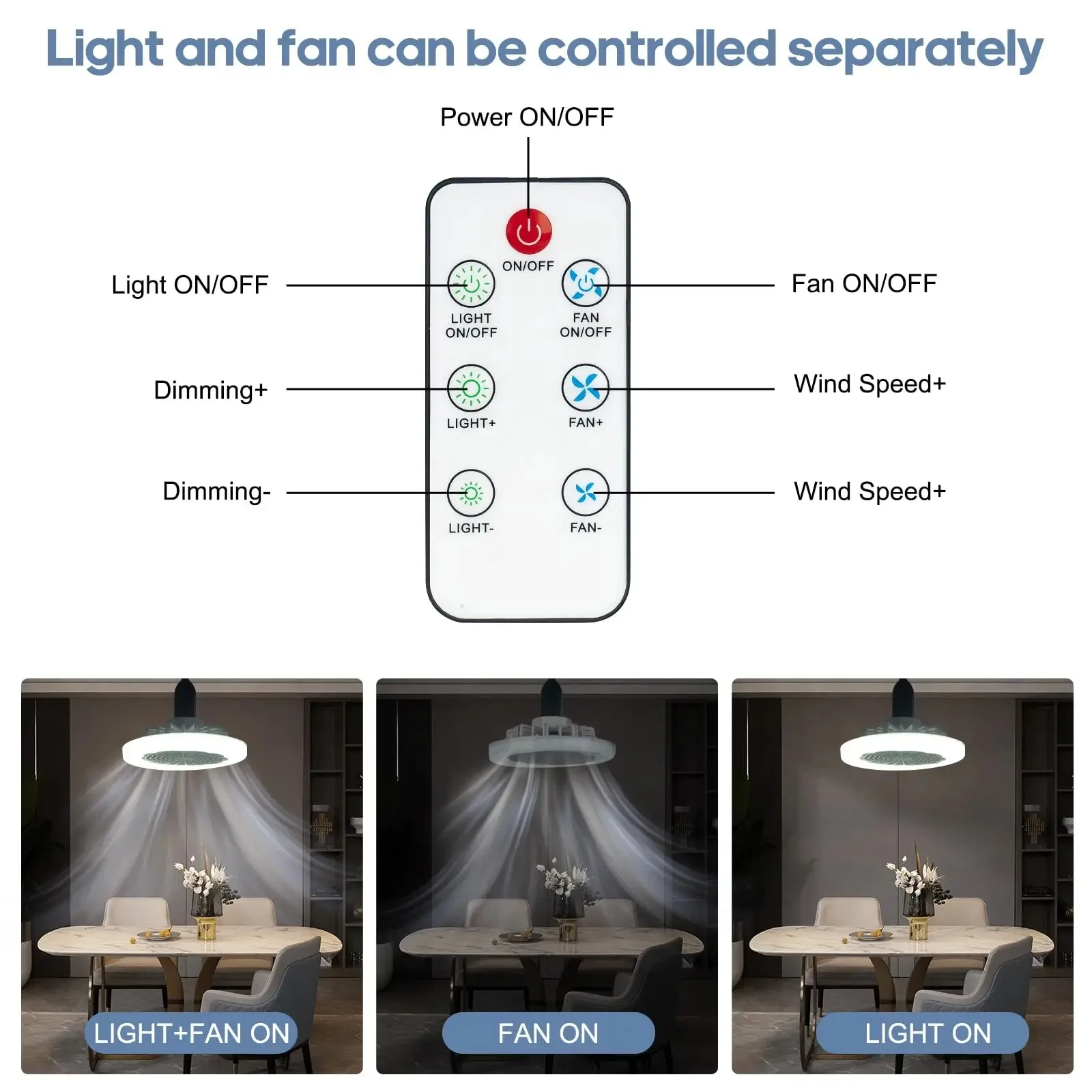 2-in-1 Three-speed Mode LED Fan Light LED Lamp Bead E27 Screw Fan Light Remote Control Wall Control Bedroom Light Fan Ceiling