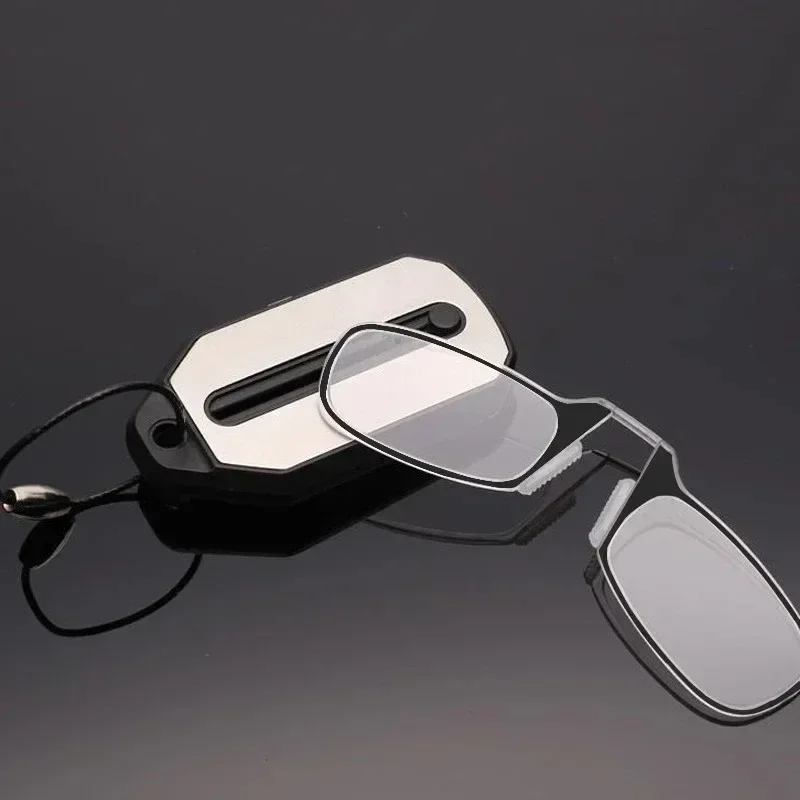 Folding Legless Nose Clip Reading Glasses Women Men Mini Transparent Portable Hyperopia Eyeglasses Smart Keychain +1.0 To +3.0