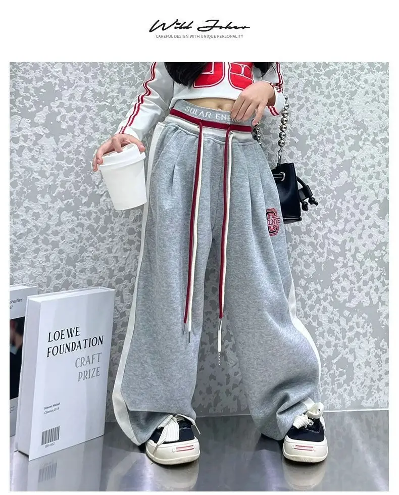 Casual red Sports Loose-Fit Bottoms Autumn/Winter 2025 New Style Children's Pants For Girls Age 2-10