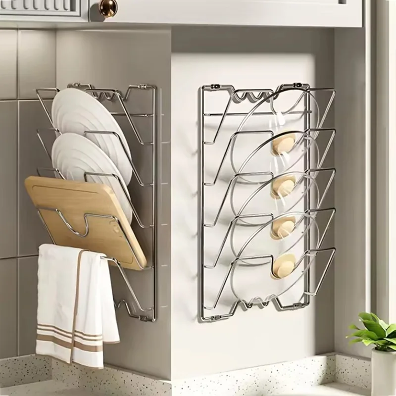 Kitchen Organizer Rack Wall Hanging Pot Cover Rack Five-Layer Pot Lid  Metal Rust-Free Multifunctional Rack Pot Lid Storage