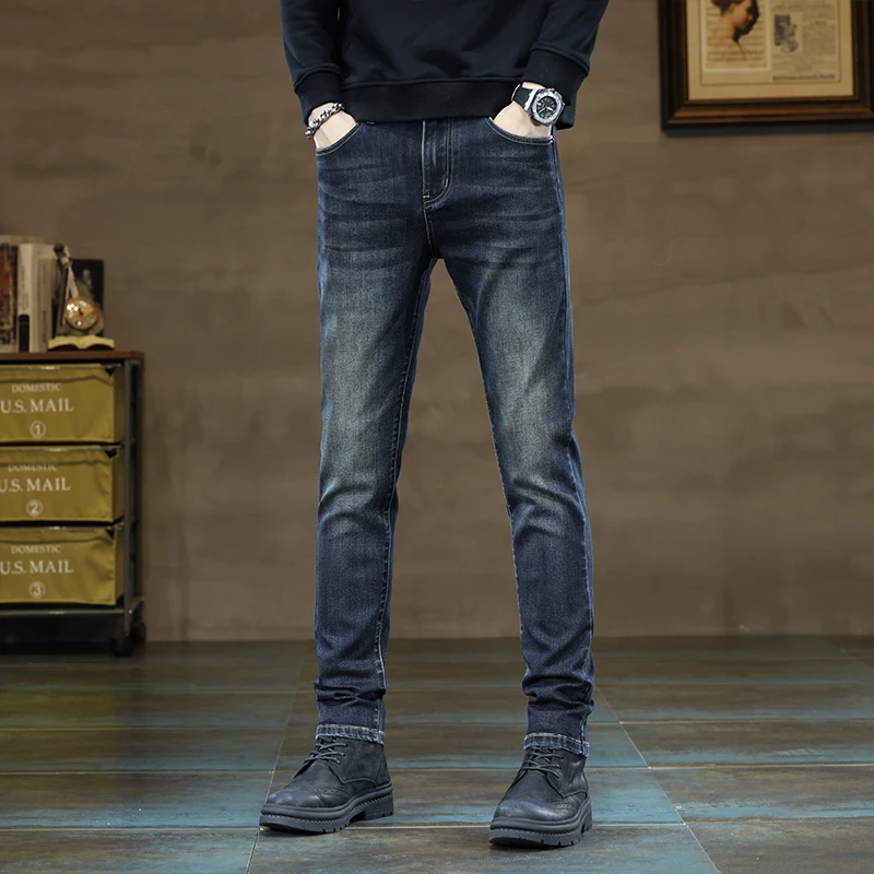 2024 Spring and Autumn  Washed Retro Elastic Feet Casual Men's Jeans Streetwear Men  Skinny Jeans Men Clothing
