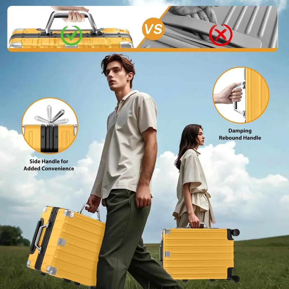 20 Inch Aluminum Frame Spinner Luggage with TSA Lock, Hardshell PC+ABS, No Zipper, Carry On Suitcase for Travel