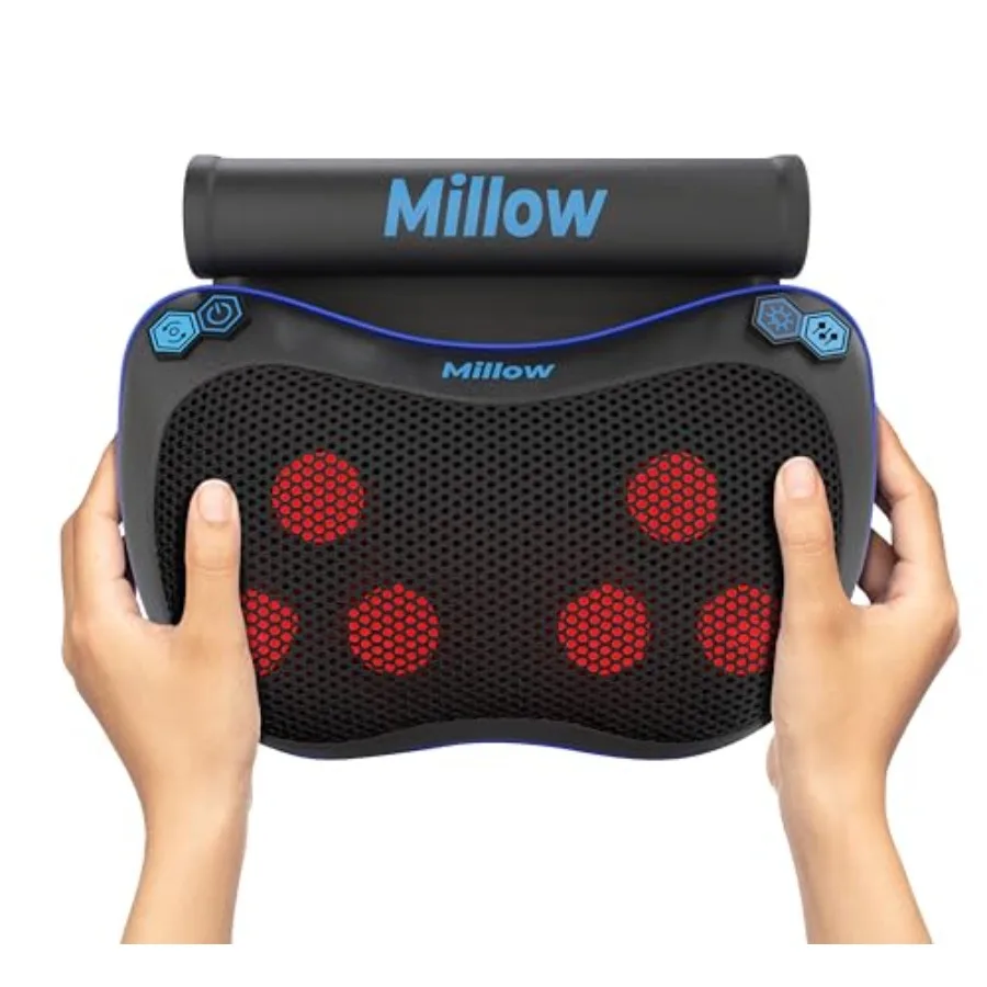 

Беспроводная массажная подушка Millow с регулируемым нагревом Подушка для поддержки спины и шеи шиацу Электрический массаж глубоких тканей Идеально подходит для