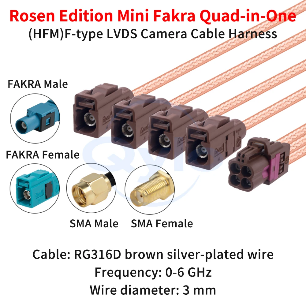 

Кабель Rosen Mini FAKRA 4-в-1, тип F, коричневый, на SMA/FAKRA, RG316D, коричневый, посеребренный, Mini FAKRA на SMA (1 шт.)