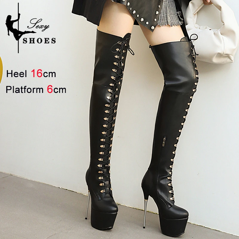 Women Platform Over The Knee Boots 16CM Sexy Striptease High Heels 2023 Winter Strappy Shoes Pole Dancing Long Boots For Woman