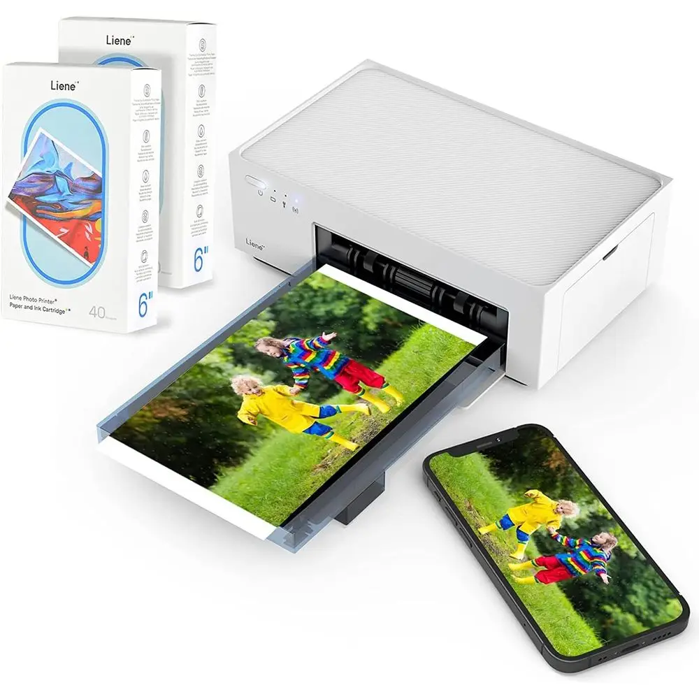 Rechargeable 4x6 Photo Printer Kit: 100 Sheets + 3 Inks, Compatible with iOS/Android, Ideal for Home and Travel