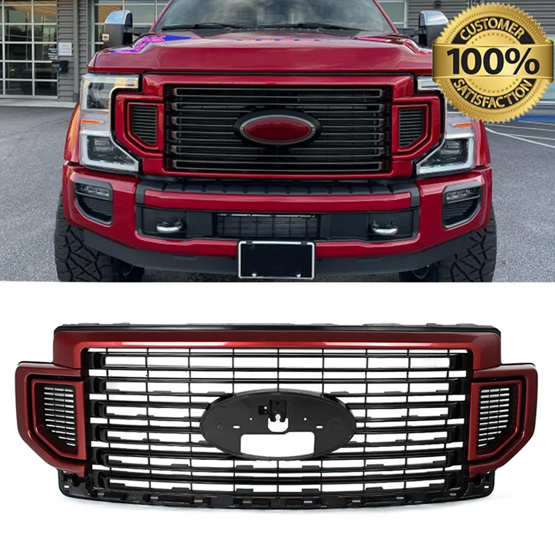 Magickit Front Radiator Grill Assembly For Ford Super Duty F250 F350 F450 2020 2021 2022 Rapid Red D4 Front Bumper Upper Grille