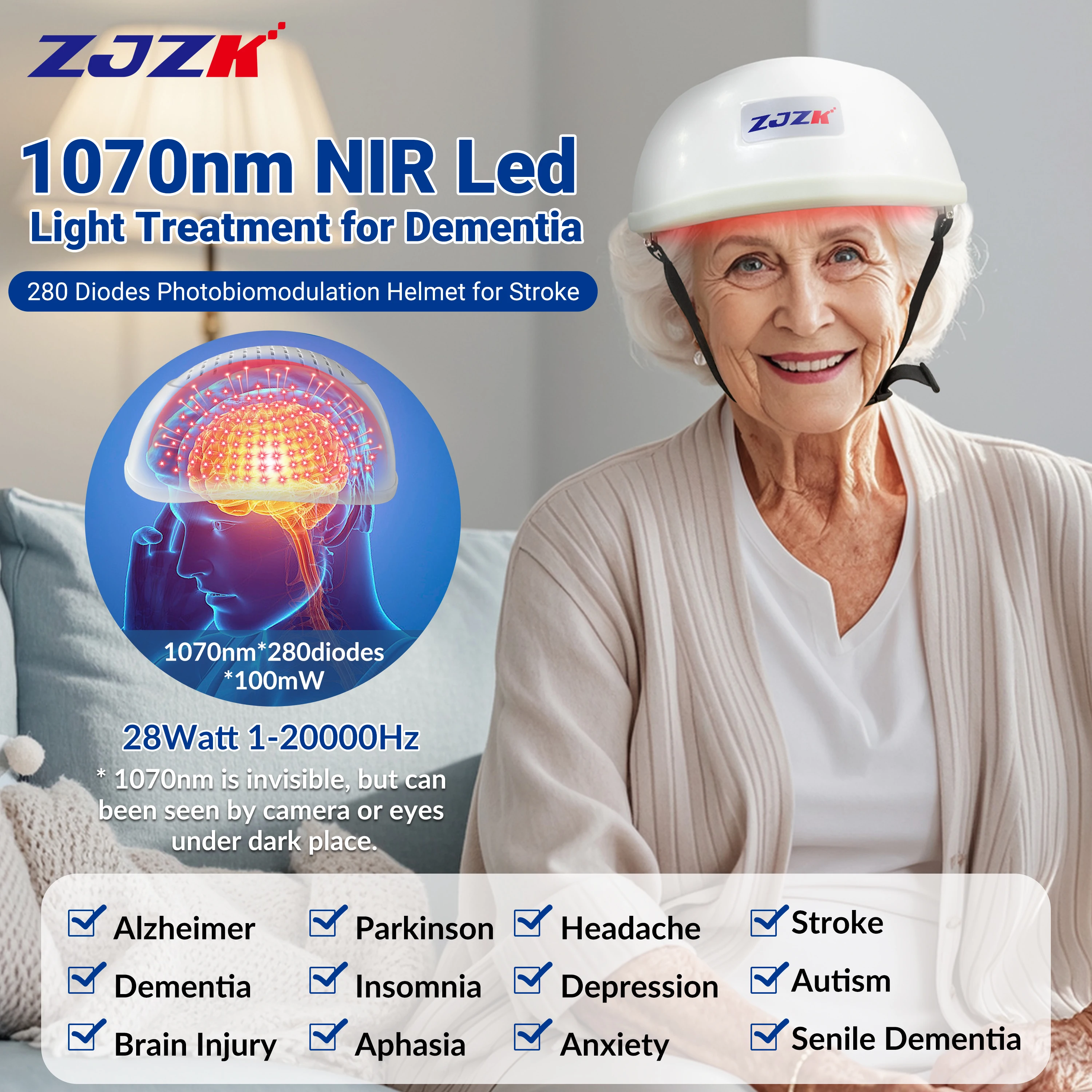 2026 1070nm Near-Infrared Red Light Therapy Brain Helmet Nerve Stimulator Device for Parkinson Stroke Autism Photobiomodulation