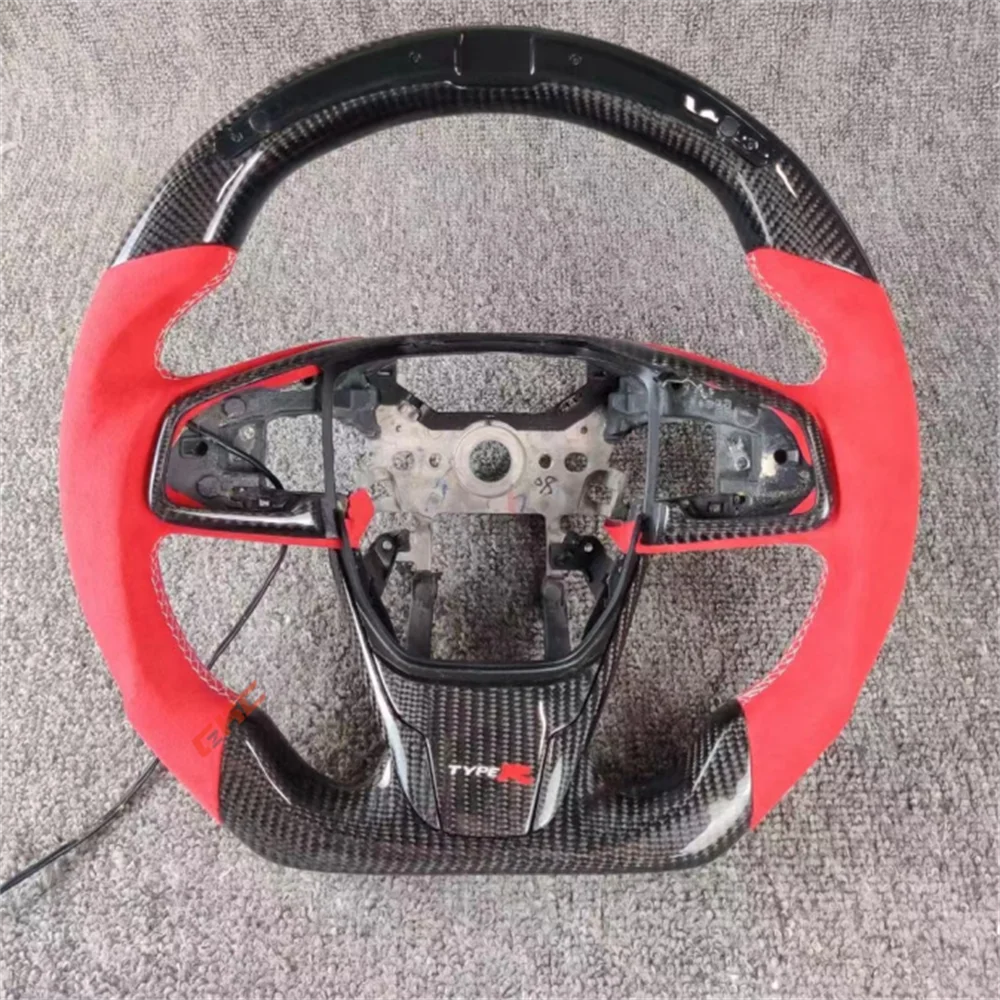 

Customized black Carbon Fiber red Perforated Leather steering wheel For Honda Civic 10th 2016 2017 2018 2019 2020 2021