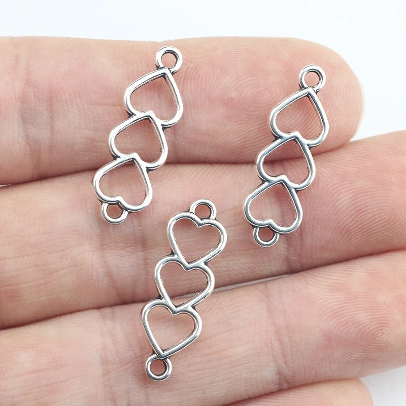 30 Pieces 8*24mm Mixed Alloy Antique Silver Color Heart Connection Buckle Charms Pendant Necklace For DIY Jewelry Making