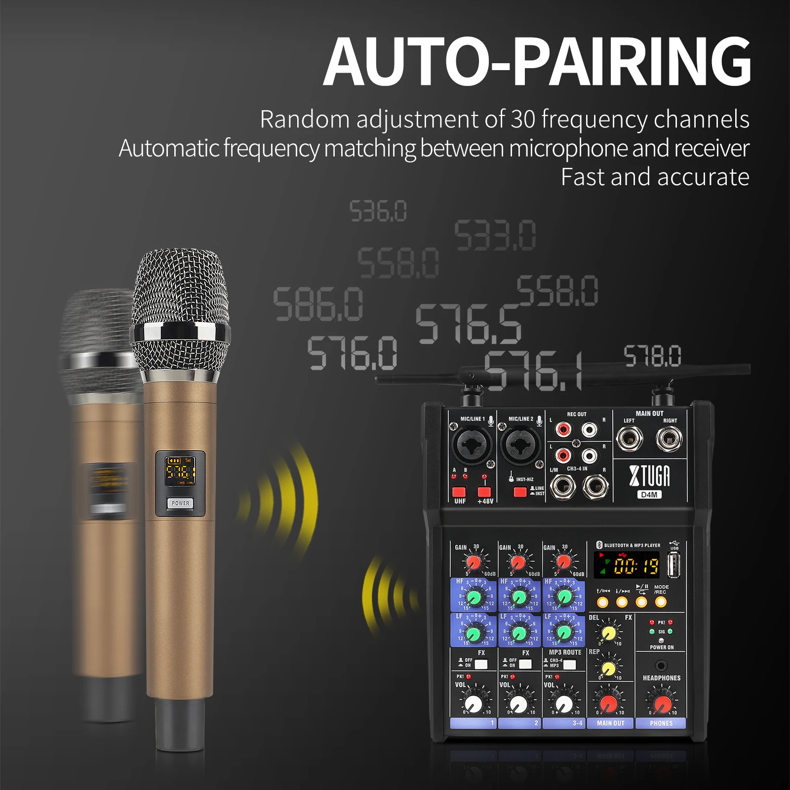 XTUGA D4M Professional DJ Mixing Console-4-Channel Metal ABS Construction DC 48V Phantom Power Portable Audio Player