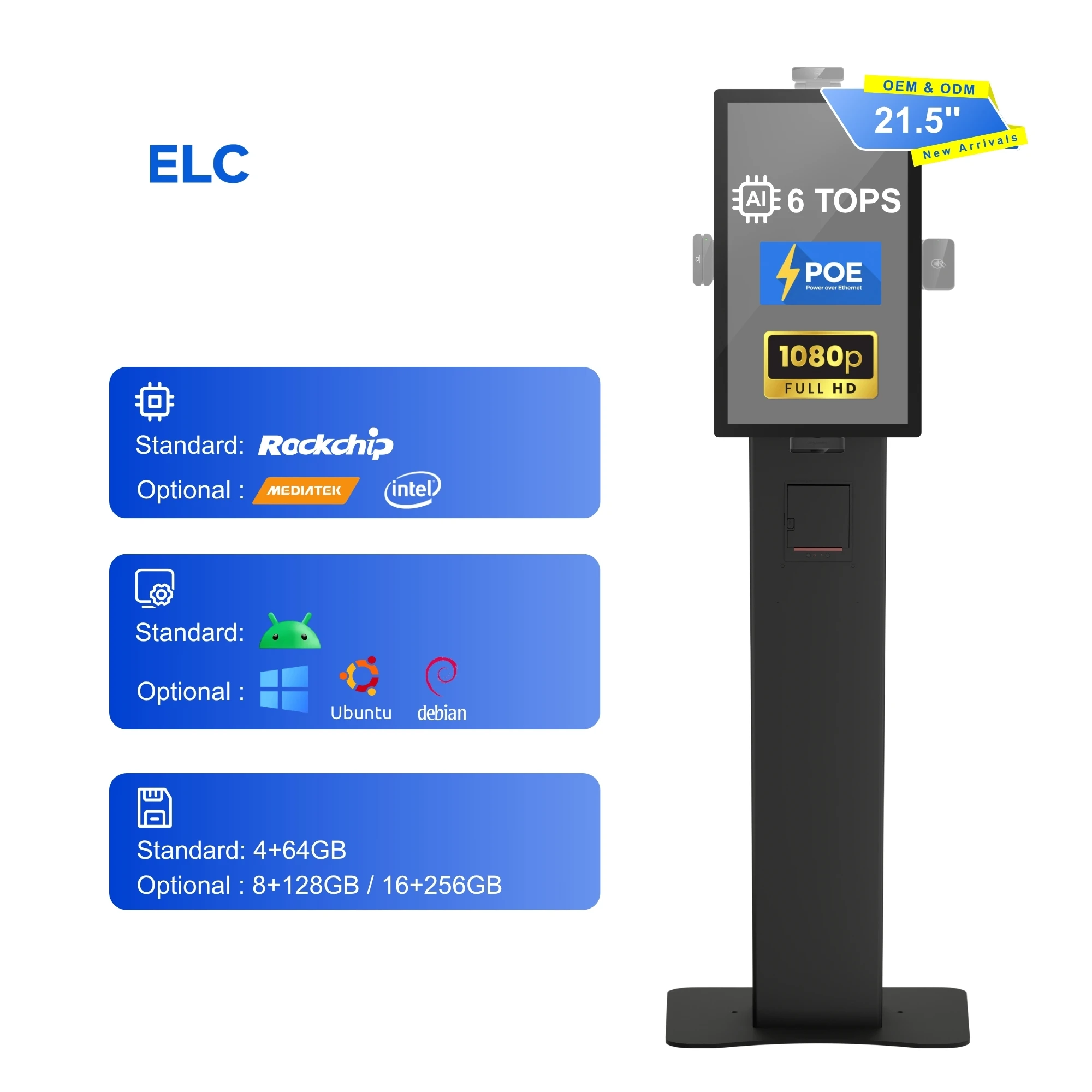 

21,5-дюймовые киоски с ЖК-дисплеем, отдельно стоящий торговый автомат с принтером, киоск с платежным терминалом Softpos для розничной торговли и кинотеатра