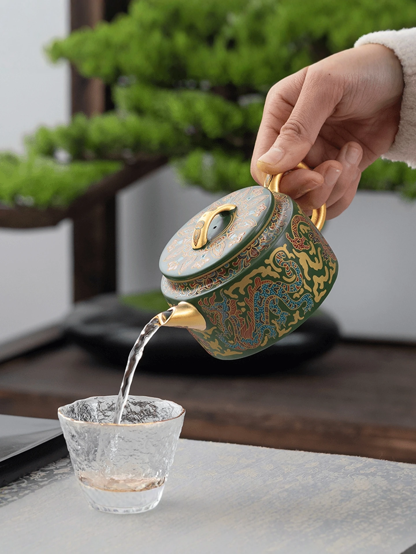 

Purple Clay Teapot Handmade Han Tile Gilding Green Mud Dunhuang High-End Household Teapot Chinese Tea Set Ore Zhou Hongjie