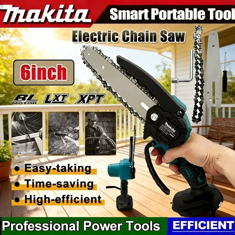 

Электрическая цепная пила Makita для распиловки древесины, 6 дюймов, ручная, портативная, для садовых работ, инструмент для обрезки деревьев, работает от аккумулятора Makita.