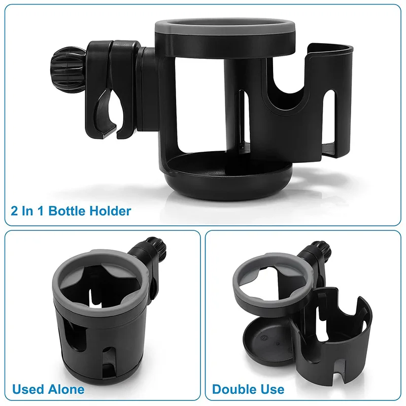 Baby Stroller Cup Holder 2 in1 Adjustable Milk Bottle Coffee Cup phone Holder Universal Water Bottle Holder Stroller Accessories