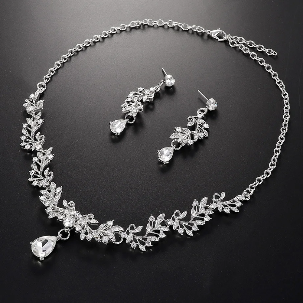 

1Set Bride Necklace Earrings Crystal Rhinestone Jewelry Elegant Design for Wedding Party Birthday Gift Women Jewelry Gift