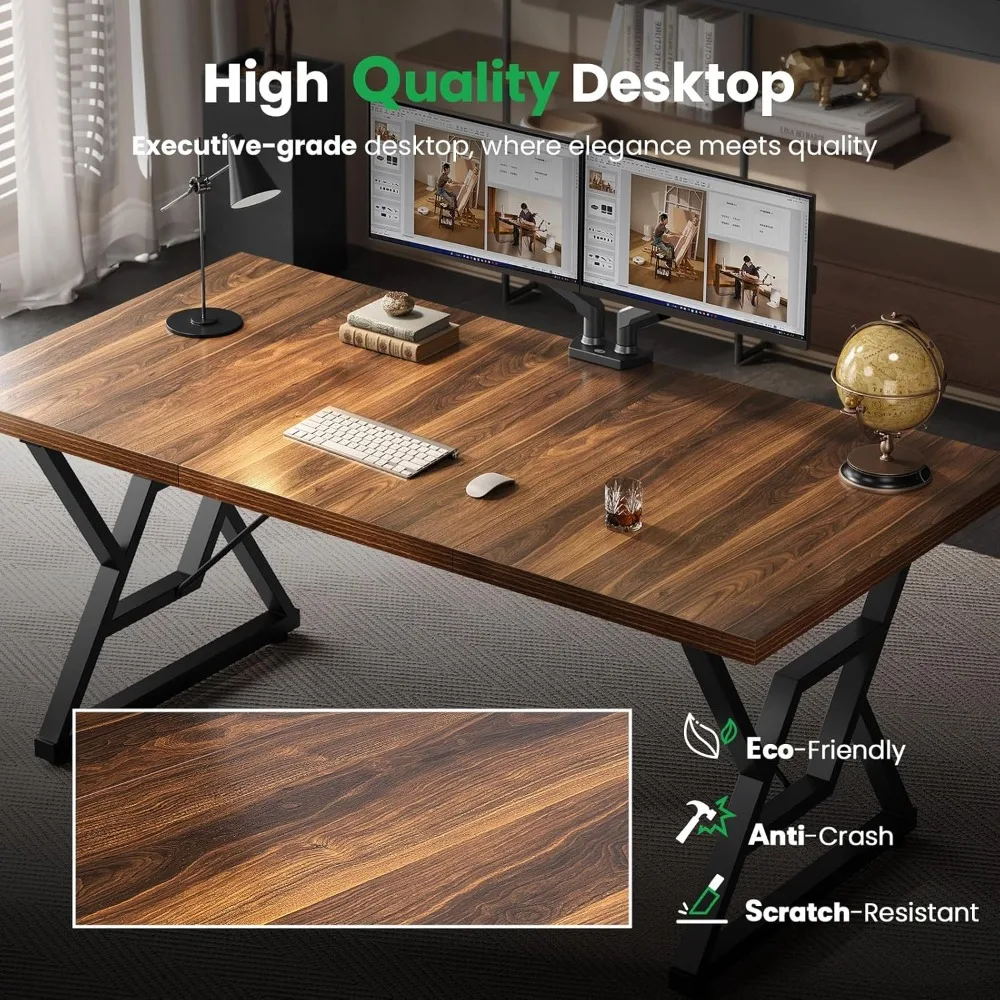 70.8" Large Executive Desk - Computer Office Desk Workstation, Modern Business Writing Table with Sturdy Metal Legs, Customized