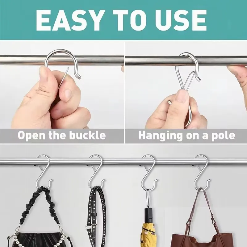 20Pcs Stylish & Durable S-shape Hanger Hooks Multifunctional Kitchen Home Enduring Organizer Windproof Load-Bearing Metal Hooks view 2