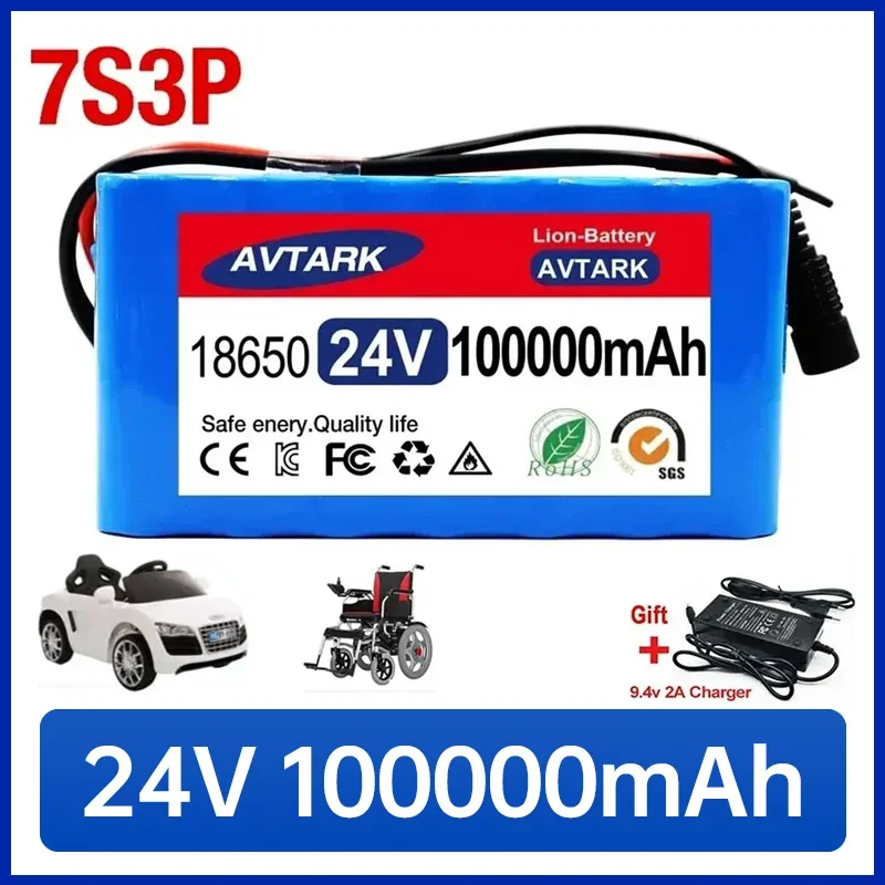 

7S3P 18650 24v 100000mah Li-ion Battery Pack W/ 29.4v 2A Charger Lithium Battery for Electric Bicycle EBIKE Moped Spare Batterie