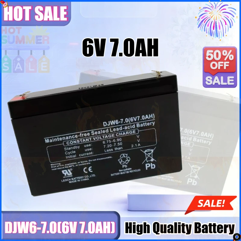 SWZY New Lead-acid Battery 6V 7.0AH for LEOCH DJW6-7.0 Storage Battery Maintenance Free for Electric Vehicles DJW6-7 6V7AH