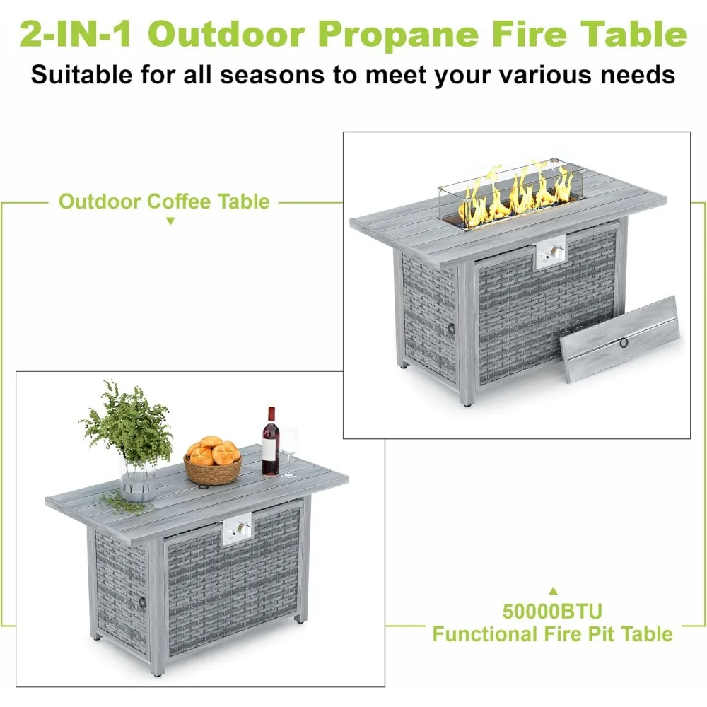 Outdoor Fire Pit Table Propane Gas Fire Pits &Outdoor Fireplaces 43″ Rectangular Firepit Table, 50,000 BTU Fire Table for Patio