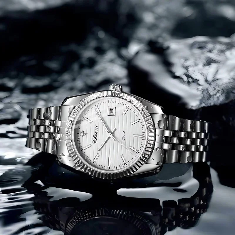Fashion Men Quartz Watch Stainless Steel Band Calendar Luminous Hands Elegant Casual Male Daily Wrist Clock