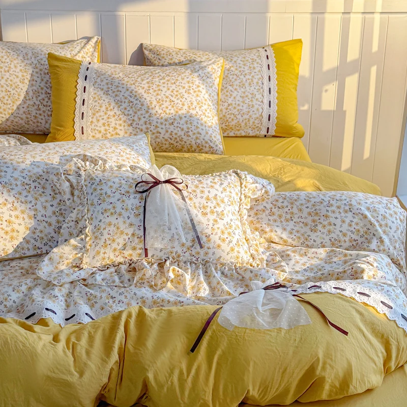 Bowknot Bed Sheet Set Korean Style Bedding Sets Single/Queen/King Bed Linen Set forAdults/Kids Room Bedclothes juegos de sábanas