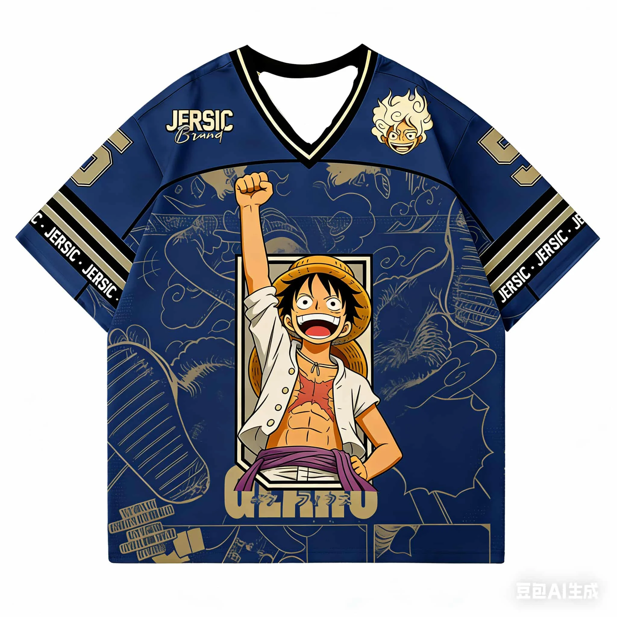 2026 New Bandai Japanese Anime One Piece Luffy Gear 5 V-neck
