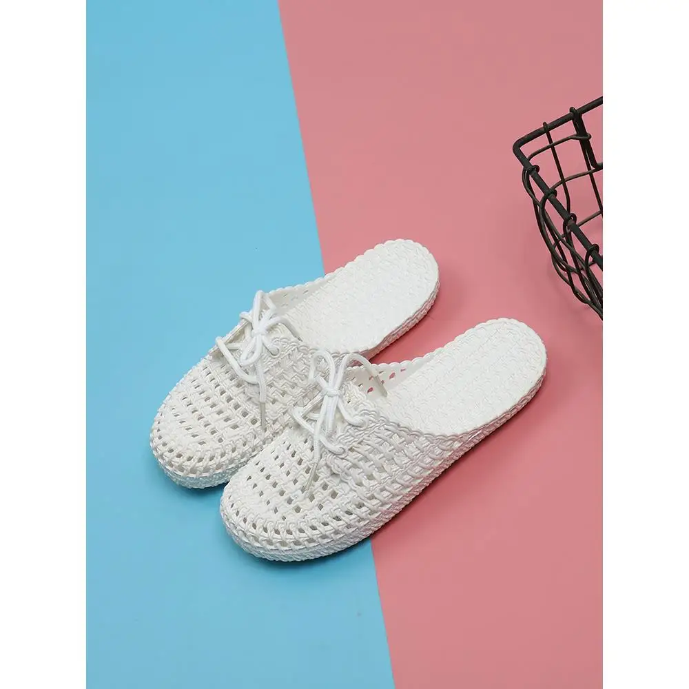 

Women's Replacement Woven Mule Slippers White Hollow out Toe Covering Anti-Slip Comfortable f Slippers Summer Sandals