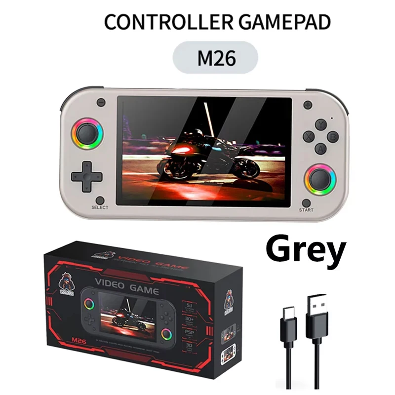FLLBW M26 5 Inch IPS Screen Handheld Game Console Linux System Joystick RGB Lightning Retro Video Game Consola Player Gift
