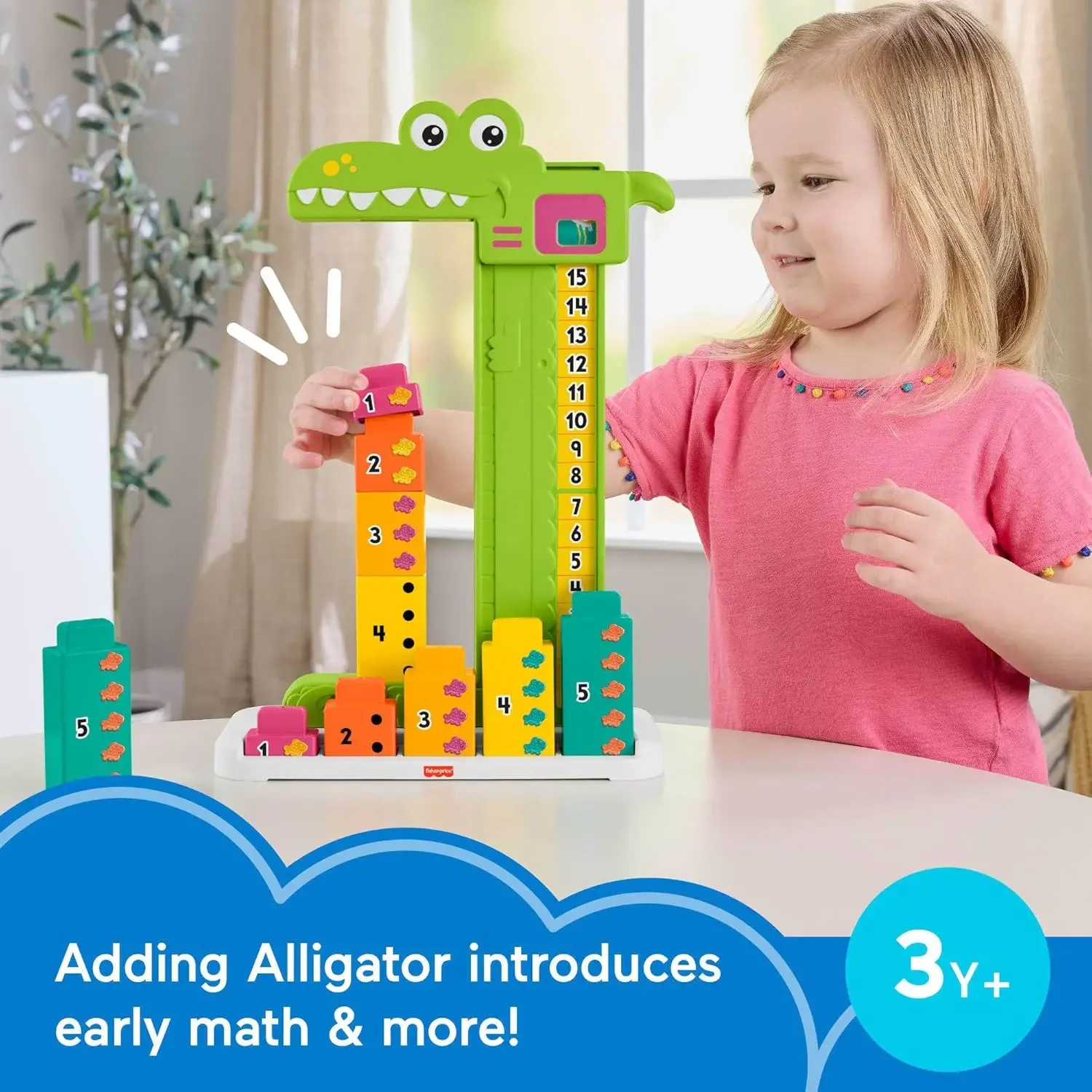 Preschool Learning Toy Adding Alligator Counting Activity with 10 Stacking Blocks for Kids Ages 3+ Years