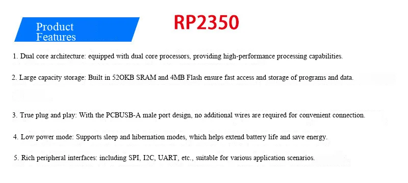 4M/16M USB RP2350 Mini-Mikrocontroller-Entwicklungsboard mit Dual-Core-Dual-Architektur-Prozessor RP2350A – Detail 6