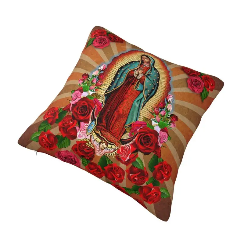 Custom Luxury Virgin Of Guadalupe With Roses Cushion Cover Velvet Pillow Case