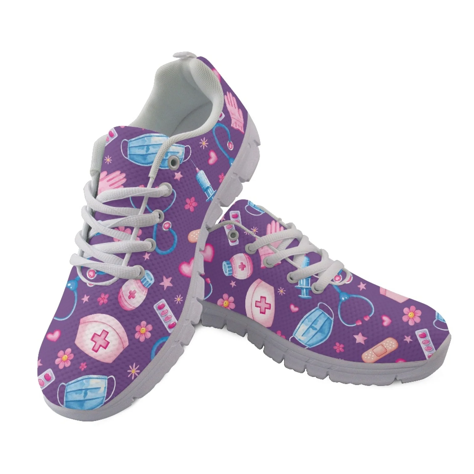 Coloranimal Medical Nurse Print Mesh EVA Sole Women's Running Sneakers Athletic Fitness Shoes for Daily Jogging Travel