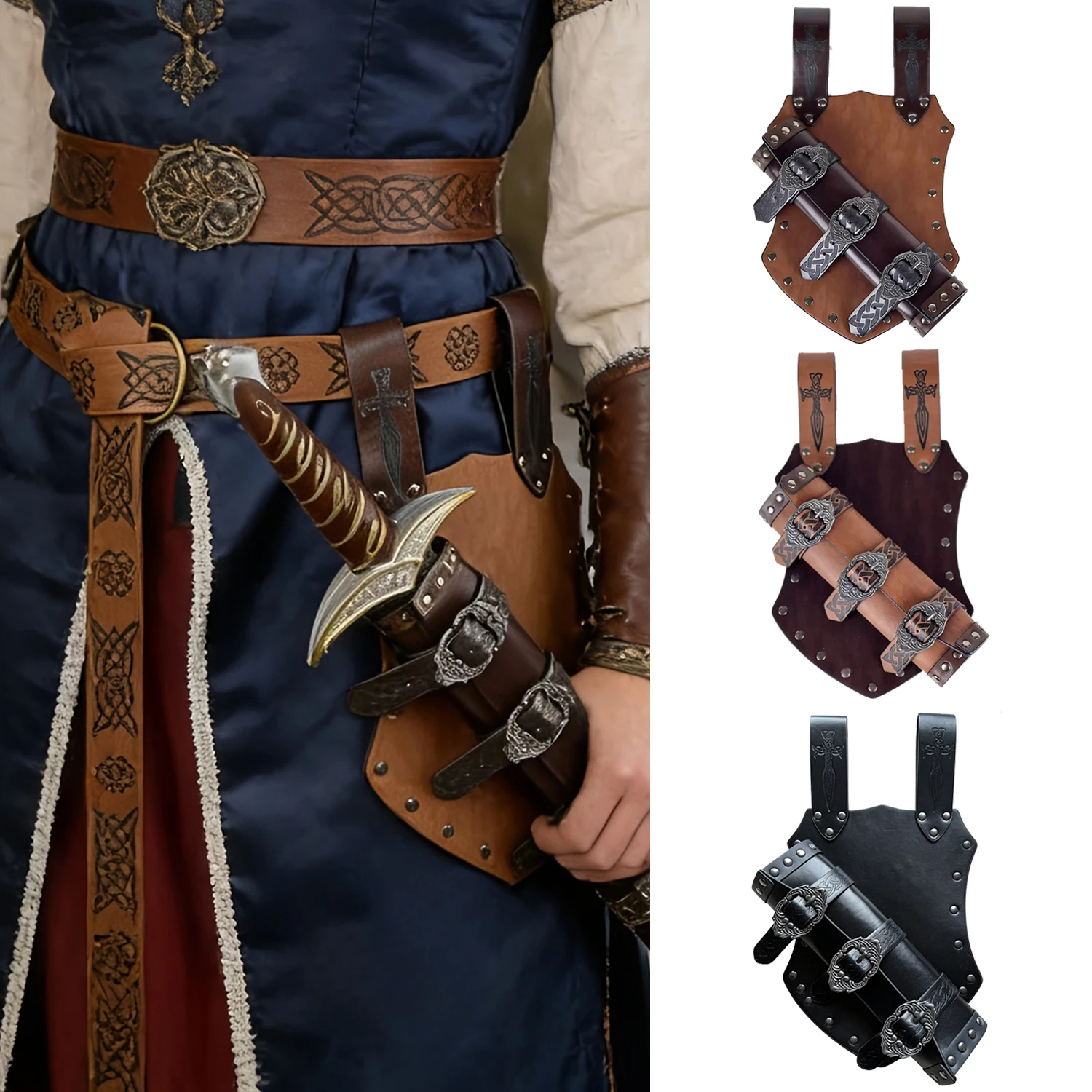 Medieval Viking Knight Leather Sword Scabbard Retro Long Sword Holder for Renaissance Fairs LARP Cosplay