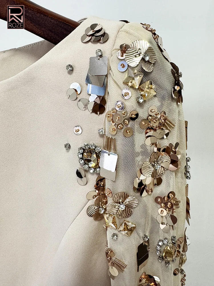 Celebrity Inspired Evening Gown 2025 - Heavy Beaded & Crystalled Dress with Sheer Panels