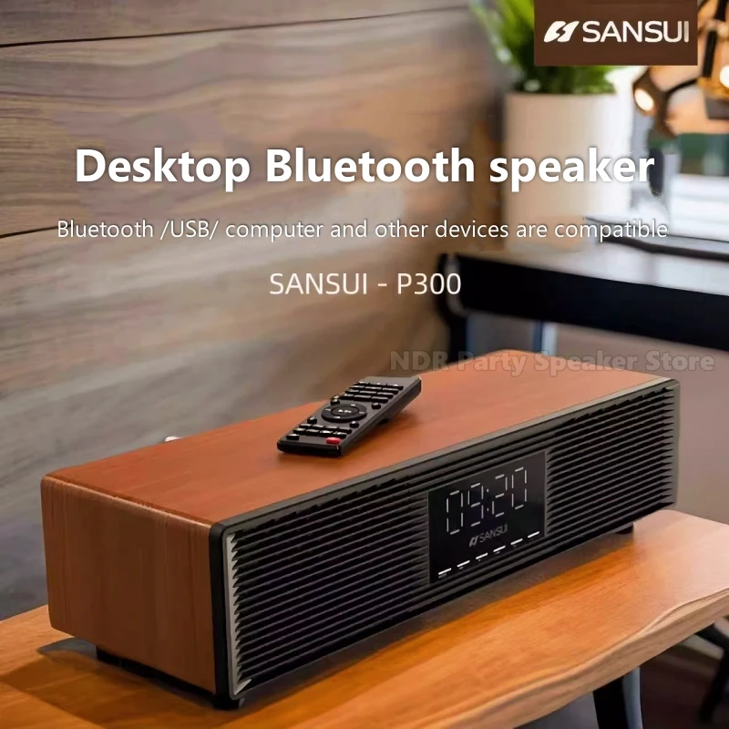 

SANSUI P300 Desktop Wireless Bluetooth Speaker Retro Wood Portable Bass Fever Home Theater Player with Alarm Clock 400W Powerful