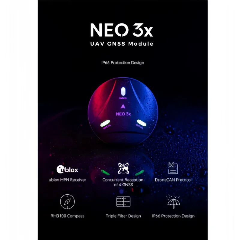 CUAV NOVO NEO 3x Ublox M9N GNSS IP66 Módulo GPS à prova de poeira e à prova d'água