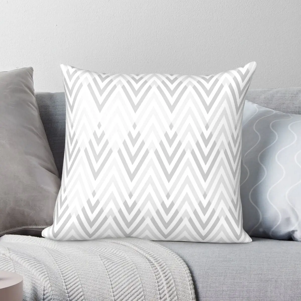 White Gray Abstract Chevron Square Pillowcase Polyester Linen Velvet Creative Zip Decorative Car Cushion Cover 18