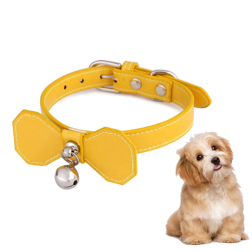 

Cute Bell Collar for Puppy Dog Cat Bowknot Reflective Pet Supplies with PU Material Soft Comfortable Stylish Photo Prop