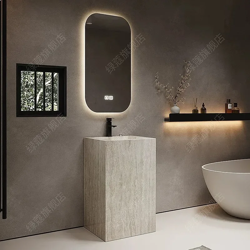 U Rock Slab Column Basin Integrated Vanity Floor-Standing Bathroom Washbasin Balcony Villa Pop-Up Drain Sink