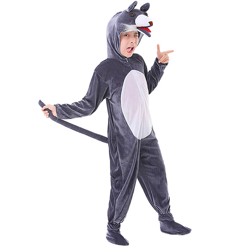 Wolf Costume for Adult Kids Funny Werewolf Costume Long Sleeve Animal Jumpsuit Cosplay Outfits